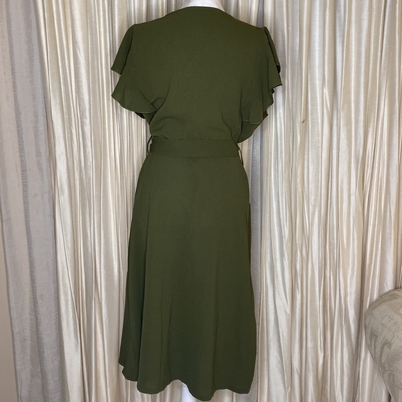 Olive Green Tie waist Dress - Picture 5 of 12